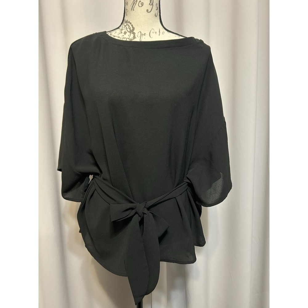 Hayden Los AngelesTie Waist Drapey Waterfall Sleeve Blouse Black